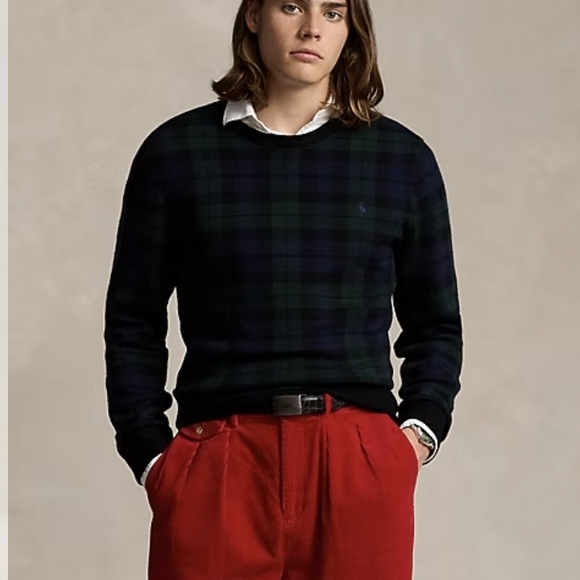 The Polo Ralph Lauren Blackwatch Tartan Plaid Wool Crewneck Pullover Sweater XL